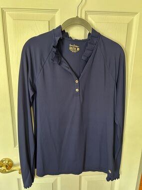 Lilly Pulitzer Navy Long-Sleeve Ruffle Henley